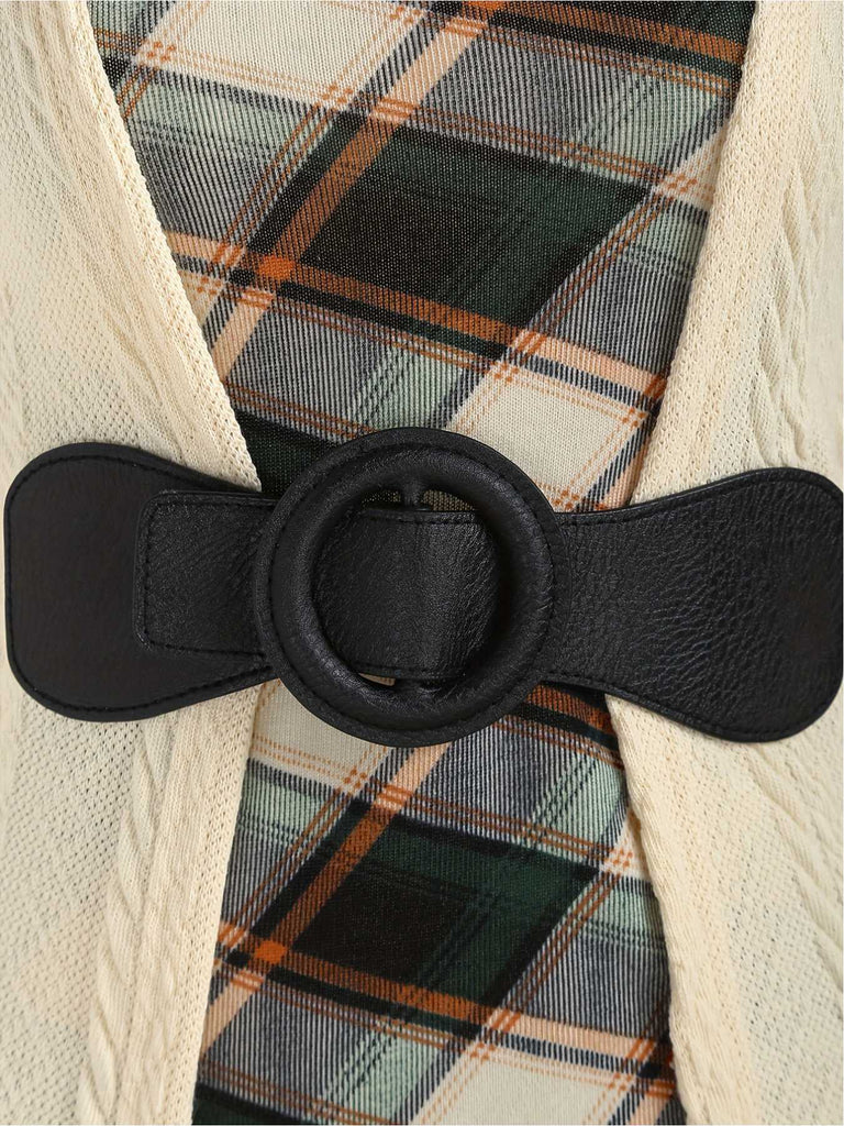 [Übergröße] 1940er Bogen Plaid Stricken Kleid