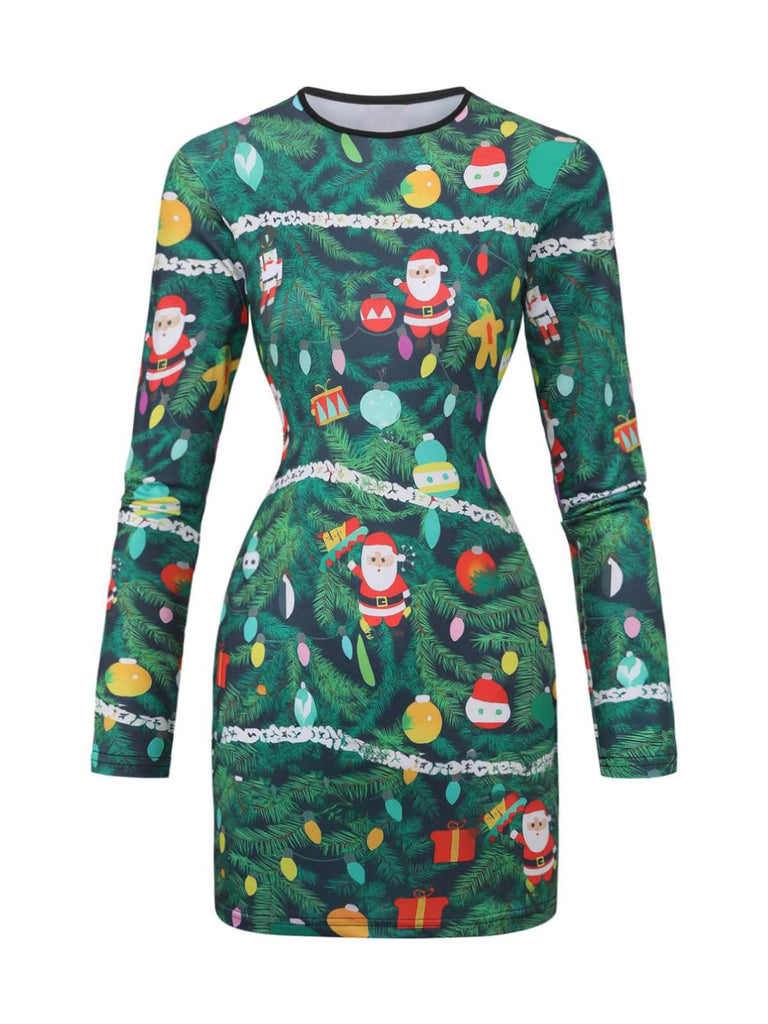 Grün 1960er Weihnachten Muster Enges Kleid