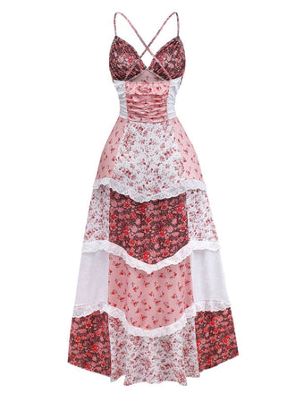 Multicolor 1930er Steppdecke Blumen Rüschen Träger Kleid