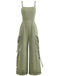 1970er Solide Spaghetti Träger Cargo Stil Weitbeinig Jumpsuit