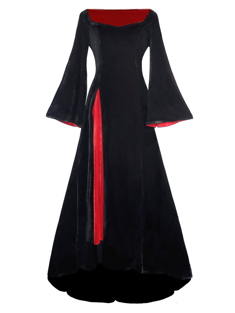 1930er Morticia Addams Samt Glockenärmel Kleid