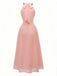 Pfirsich 1940er Halter Cutout Knopfleiste Maxi Kleid