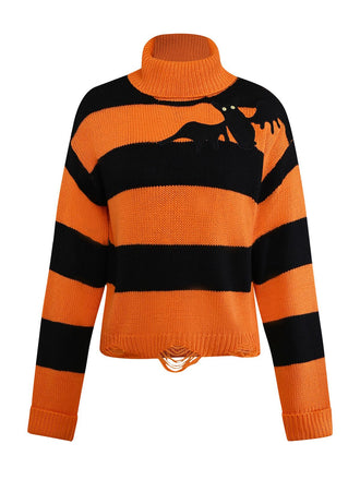 Schwarz & Orange 1950er Halloween Schläger Strick Pullover