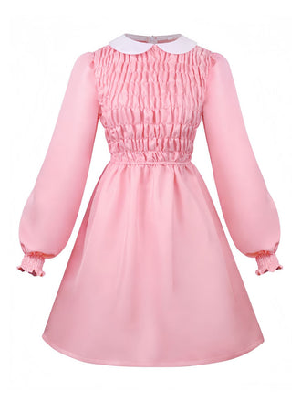 Rosa 1980er Gesmokt Stranger Things Kostüm Eleven Kleid