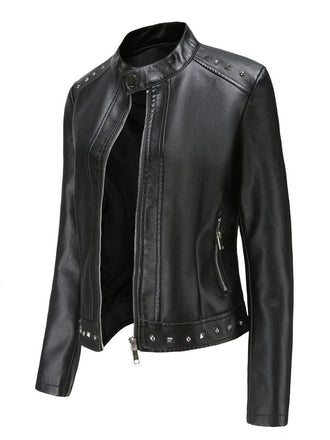 1940er Solide Nietenbesetzter Stehkragen Leder Jacke