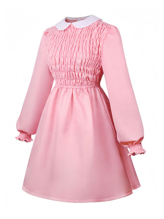 Rosa 1980er Gesmokt Stranger Things Kostüm Eleven Kleid