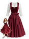 Weißes & Weinrotes Oktoberfest Dirndl-Set mit Spitze und Schürze