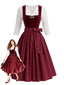 Burgunderrotes 50er Oktoberfest-Dirndl-Set mit Samtkleid und Spitzentop