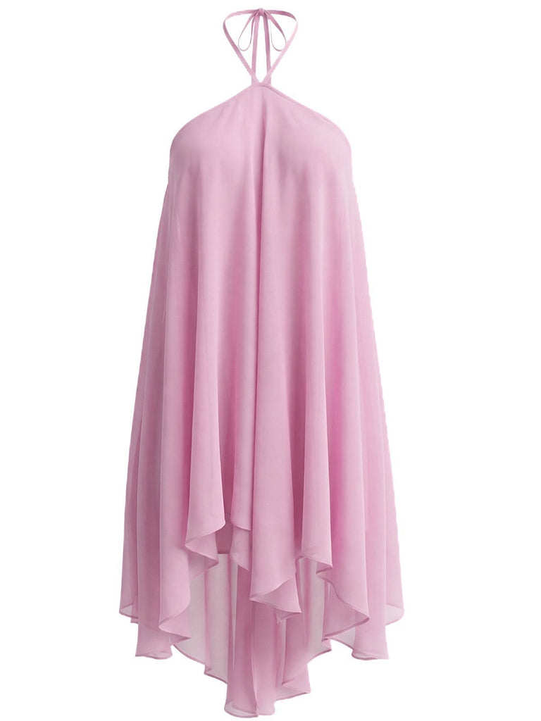 Blau 1970er Solide Mehrschichtig Chiffon Binde Babydoll Kleid