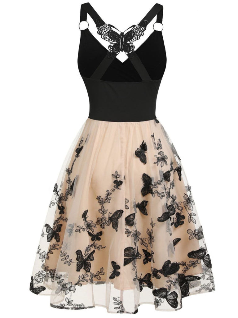 1950er 3D-Schmetterling Besticktes Patchwork Kleid