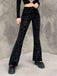 Schwarz 1980er Punk Rebe Drucken Samt Bootcut Hose