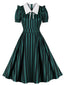 Grün 1950er Streifen Peter Pan Kragen Swing Kleid