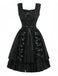 Schwarz 1950er Solide Gothic Schnürung Kleid