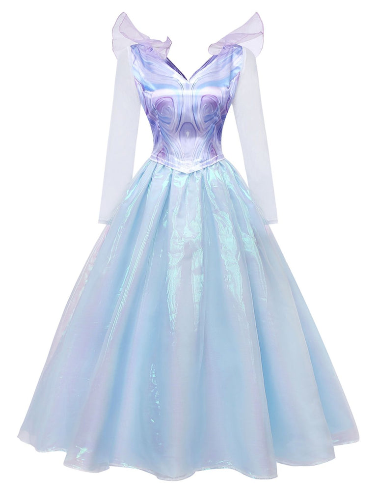 Blau 1950er Böse Hexe Netz Kleid