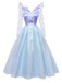 Blau 1950er Böse Hexe Netz Kleid