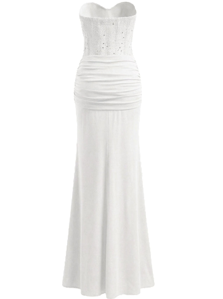 1930er Solide Schnürung Trägerlos Maxi Kleid