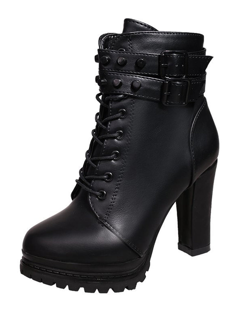 Solide Leder Spitze High Heels Stiefel