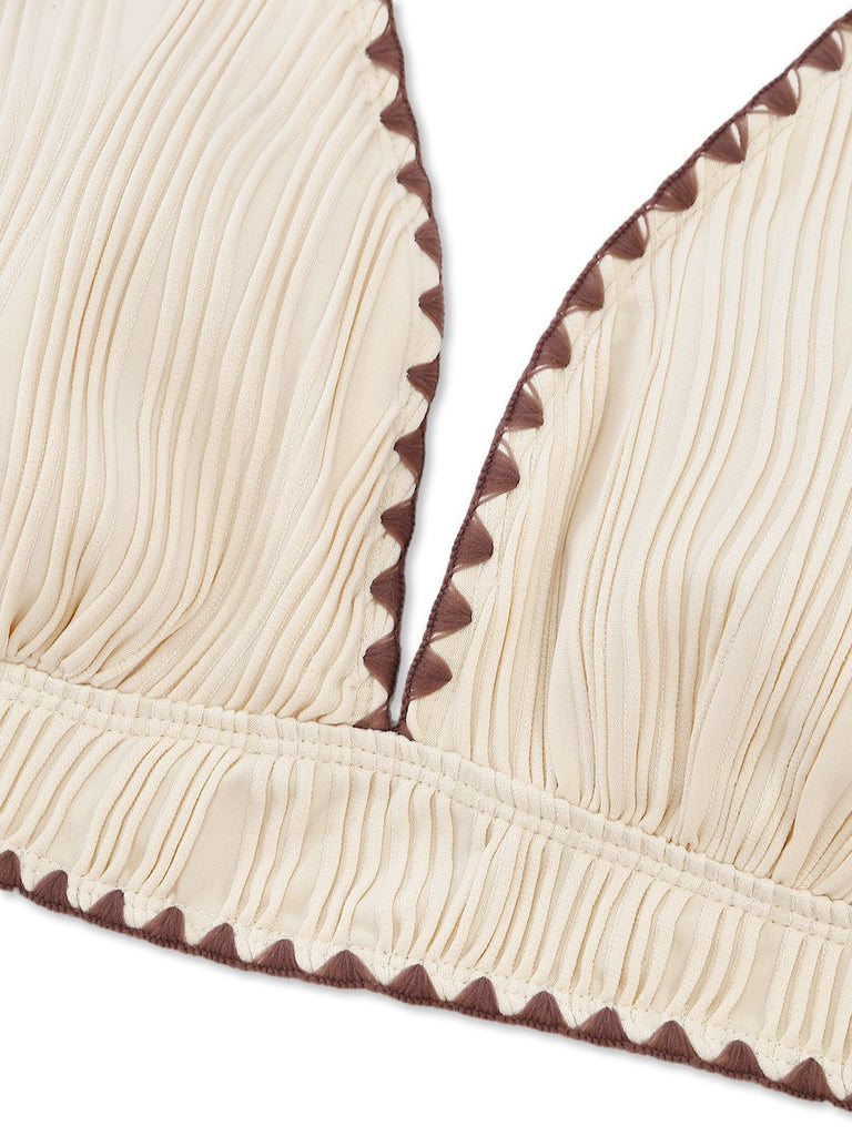 50er Bikini-Set mit Neckholder, hoher Taille und geripp