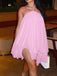 Blau 1970er Solide Mehrschichtig Chiffon Binde Babydoll Kleid