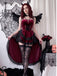40er Halloween-Gothic-Kleid aus Samt mit asymmetrischer Schleppe
