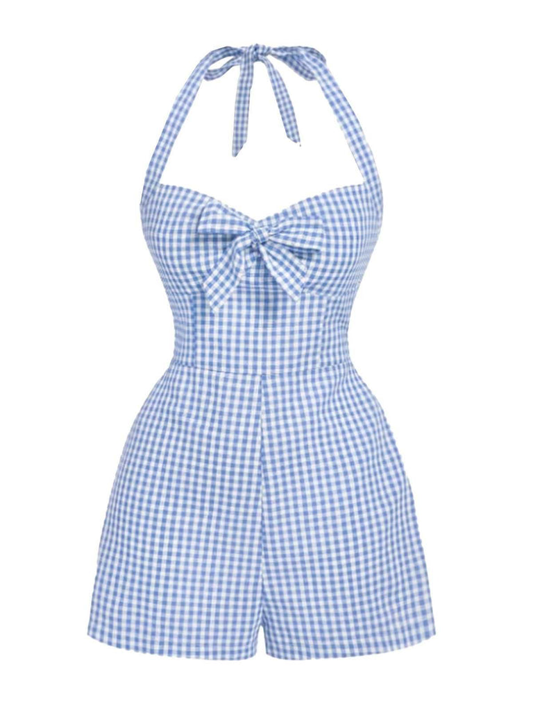 1950er Halter Gingham Plaids Bogen Romper