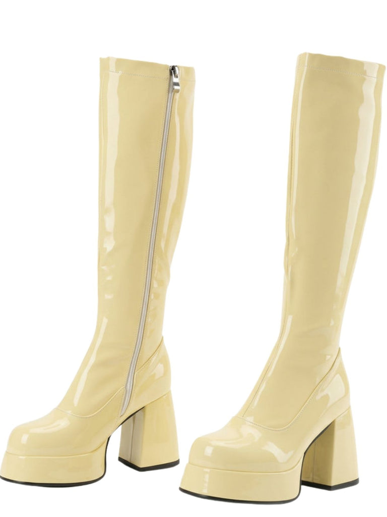 Plateau-Stiefeletten mit runder Spitze und Blockabsatz