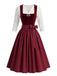 Weißes & Weinrotes Oktoberfest Dirndl-Set mit Spitze und Schürze