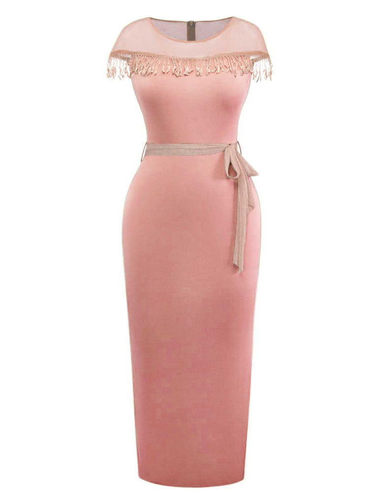 1960er Transparente Fransen Gürtel Enges Kleid