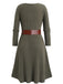 [Übergröße] Grün 1940er Stricken Layered Long Sleeve Gürtel Kleid