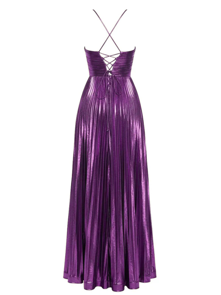 1930er Metallisch Kreuzen Halter Falten Kleid