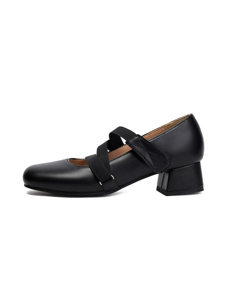Ballett-Inspiriert Bungee Leder Klobigem Absatz Schuhe