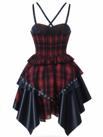 1980er Gothic Punk Leder Plaids Korsett Kleid