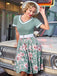 Blau 1950er Floral Patchwork Swing Kleid