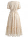 Beige 70er Kleid mit V-Ausschnitt und Blumen