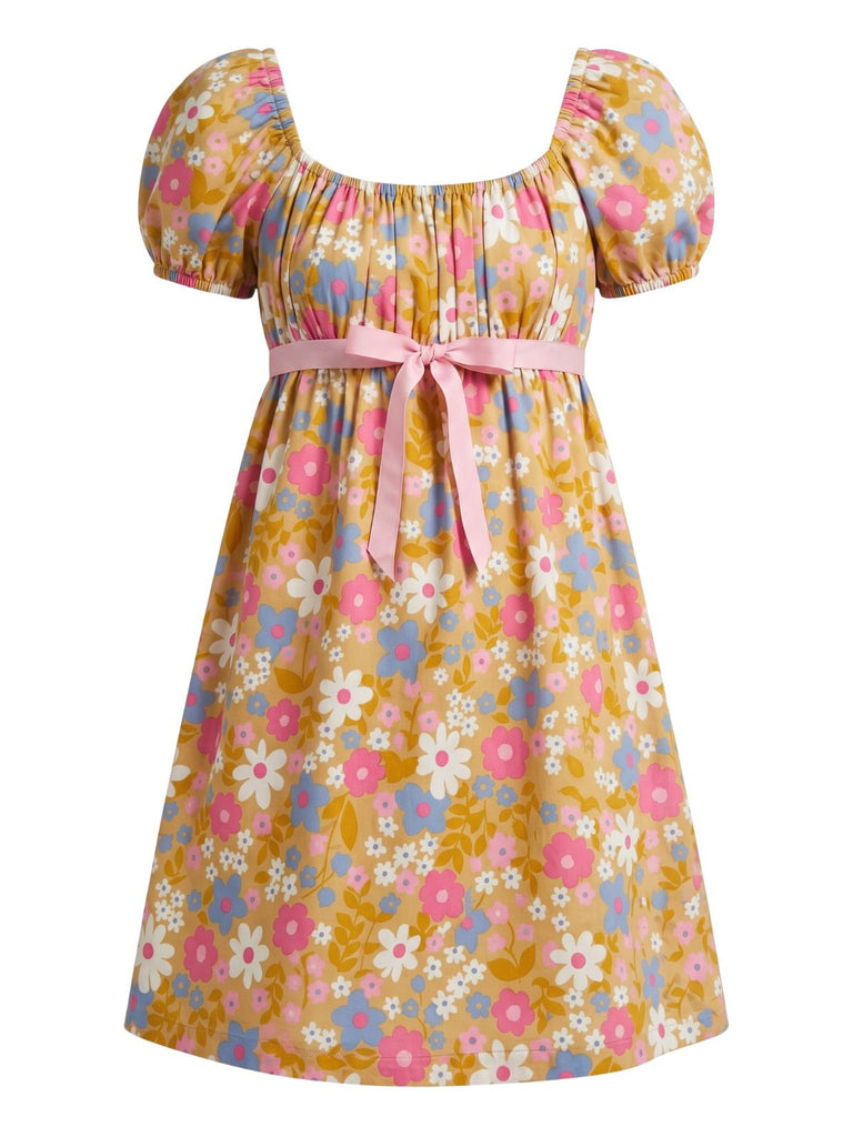 Orange & Rosa 60er Kleid mit Blumen und Schleife