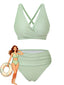 Armeegrün 1950er Uni Wickel Überkreuzt Hohe Taille Bikini Set