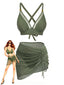 3PCS 1950er Uni Metall Knopf Bikini Set in Armeegrün