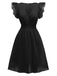 1940er Solide Baumwolle Ausgeschnitten Gesmokt Rüschen Kleid