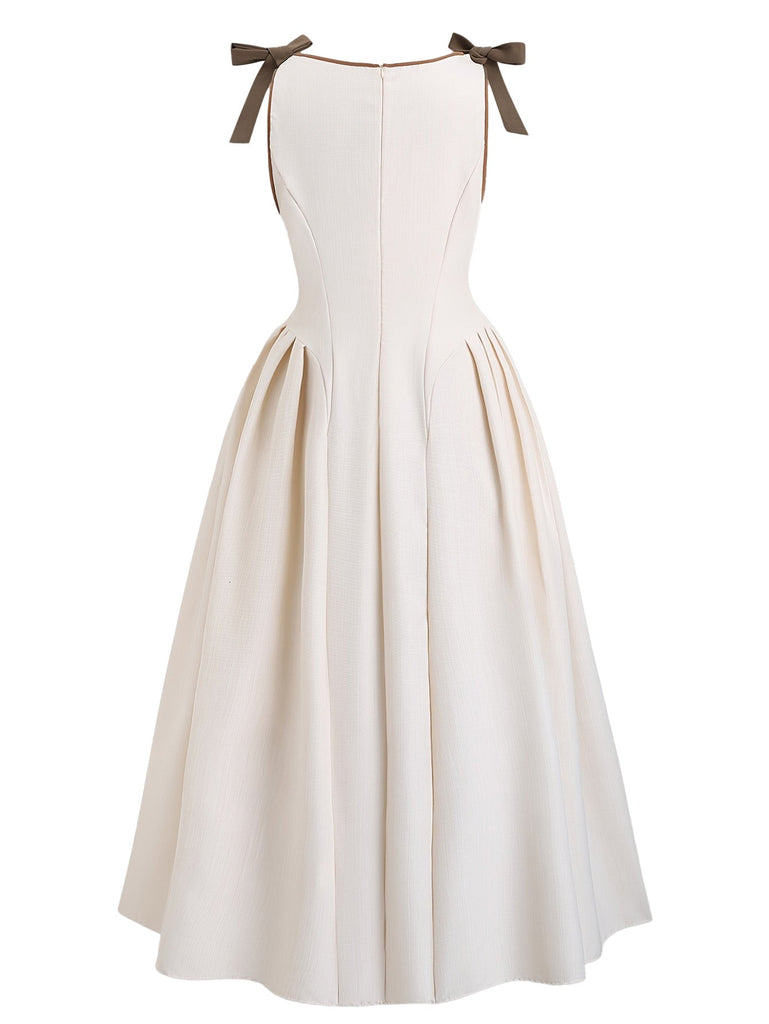 [Übergröße] Beige 40er Ärmelloses Kleid mit Schnürung