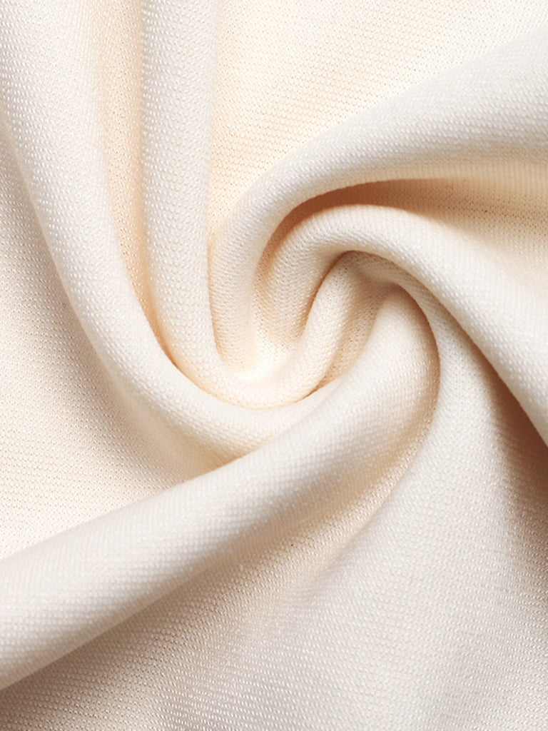 Beige 50er Jumpsuit mit Flatterärmel und Eckiger Ausschnitt