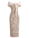 Beige 60er Bodycon-Kleid mit Blumen und Schleife