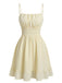 Beige 60er Minikleid mit Spaghettiträger und gerafft