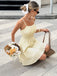 Beige 60er Minikleid mit Spaghettiträger und gerafft