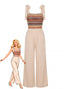 Beige 70er Boho Jumpsuit mit Bindeband und Spaghettiträgern