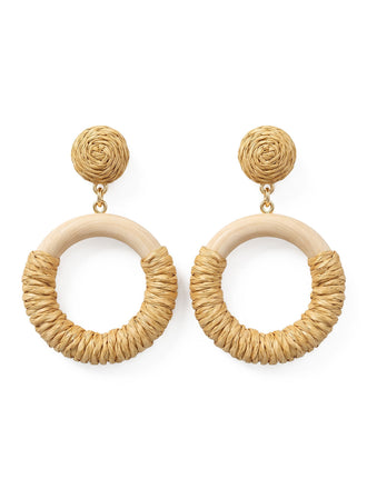 Beige Vintage Ohrringe mit Rattan und Wood