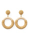 Beige Vintage Ohrringe mit Rattan und Wood