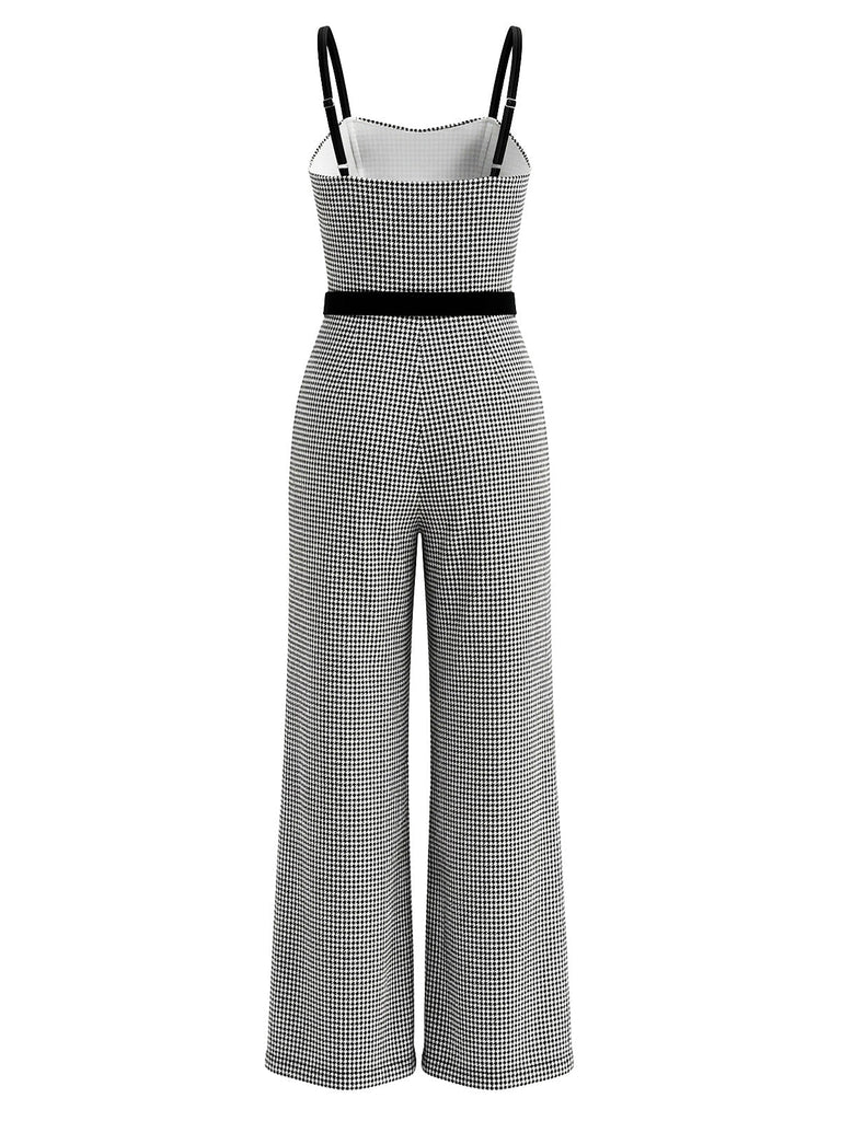 Schwarzer 30er Jumpsuit mit Spaghettiträger und Karo