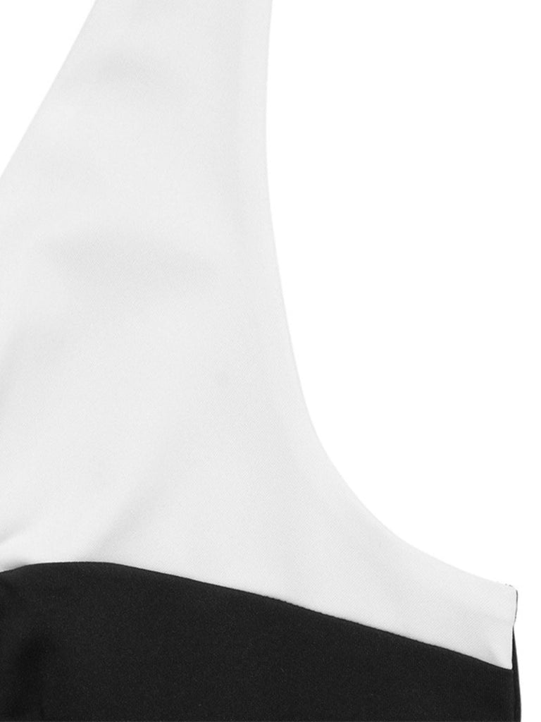 Schwarzer 30er Ärmelloses Jumpsuit mit V-Ausschnitt und Gürtel