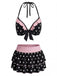 Schwarzes 40er Bikini-Set mit Polka-Dots und Neckholder