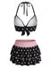Schwarzes 40er Bikini-Set mit Polka-Dots und Neckholder
